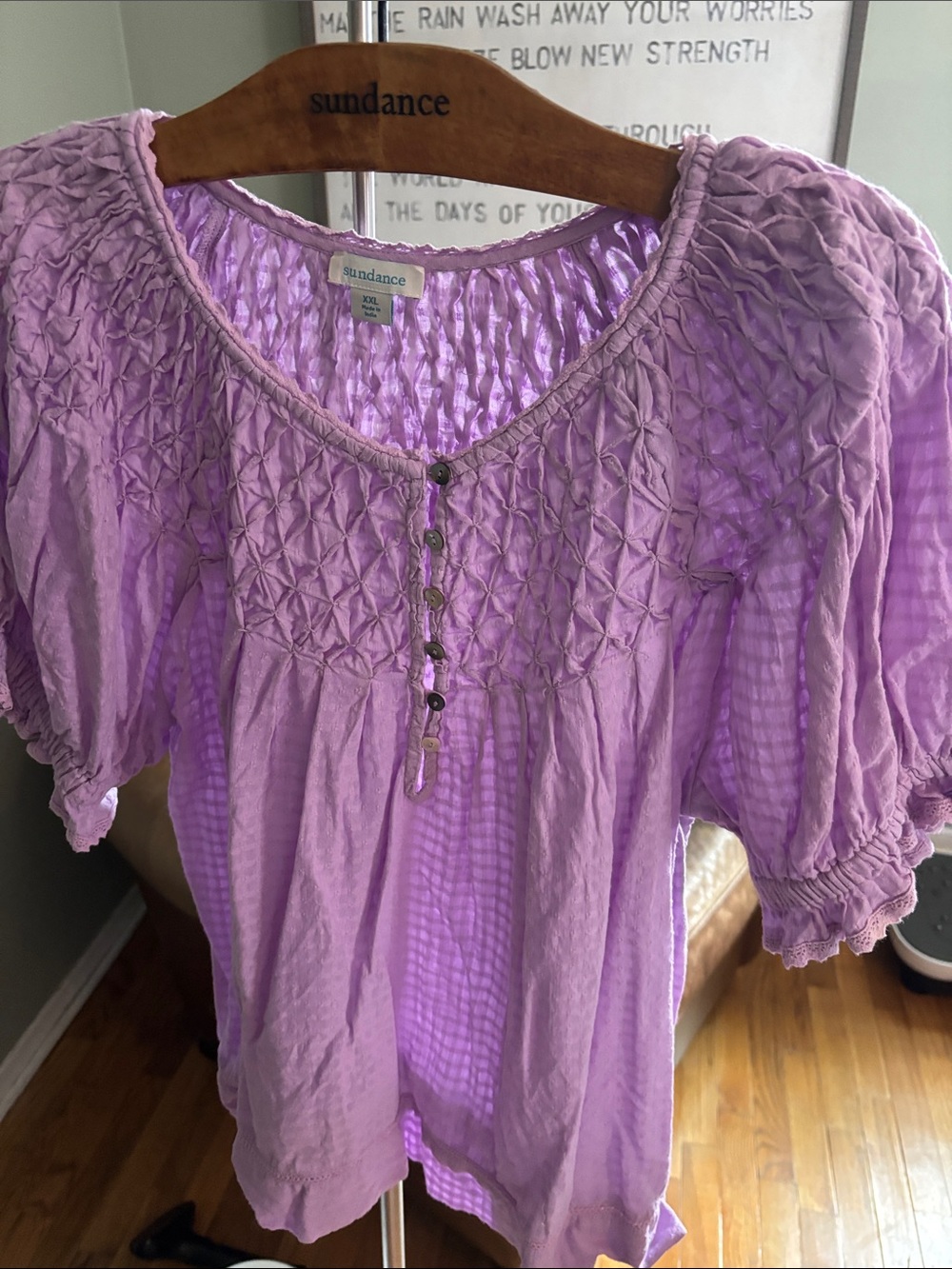 Sundance Lavender Smocked Peasant Tunic